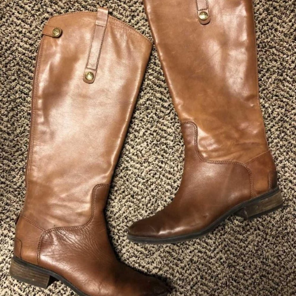 EDELMAN "PENNY" COGNAC LEATHER RIDING BOOTS